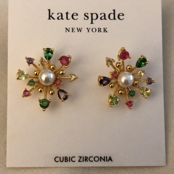 Kate Spade Gold Tone Bloom In Color Stud Earrings Multi Colored CZ Accents NWT - Picture 5 of 11